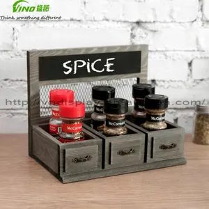 Gray Wood spice rack organizer Spice Rack w/ Drawer Style Design & Chalkboard spice racks set