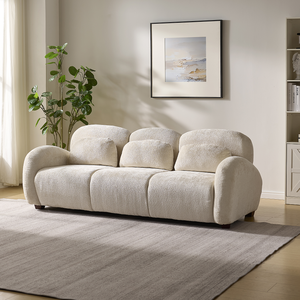 <b>Modern</b> Convertible 3 Seater Boucle Fabric <b>Sofa</b> <b>Bed</b> Set with 3 Pillows for Bedroom Office Apartment Beige - Product Image 1