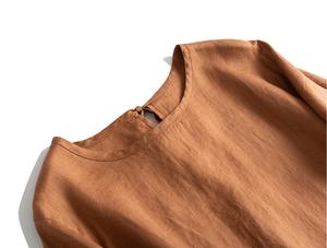 Personalizzi il caramello delle donne francesi eleganti semplici casuali 100% della tela Retro/vestiti neri della tela - Product Image 4