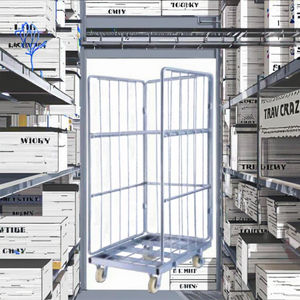 भारी शुल्क मध्यम आकार के स्टील वायर मेष कंटेनर गोदाम कंटेनर गोदाम 500 किलोग्राम क्षमता के साथ चार पहिया रसद गाड़ी - Product Image 5