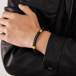 Handmade Người Đàn Ông Đơn Giản Đôi Dệt Thép Không Gỉ Thời Trang Chuỗi Vòng Đeo Tay Cổ Điển Da Vòng Đeo Tay Quyến Rũ - Product Image 4