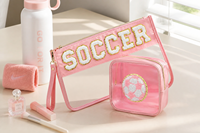Ensemble de sacs transparents rose pour le football avec patch en chenille, sac bandoulière transparent, pochette de poignet, sac de voyage transparent approuvé pour les stades et les jours de match