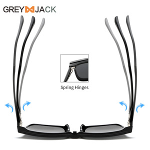 Lunettes de soleil Grey Jack, monture TR90, UV400, polarisées, unisexes, légères, charnières à ressort, noires - Product Image 1