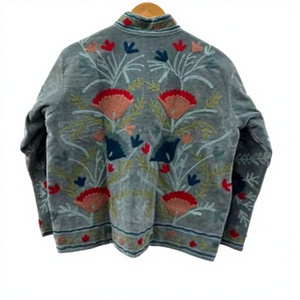 Women's Top Trendy Suzani Velvet Cotton <b>Reversible</b> Thick <b>Jacket</b> Floral Embroidered Artisan Vintage Festival Winter Stand Collar - Product Image 2
