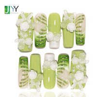 Faux ongles 3D papillon fleur OEM, logo personnalisé, faits à la main, motif floral vert, à coller, fournisseur en gros, pointe d'ongle en acrylique PMMA