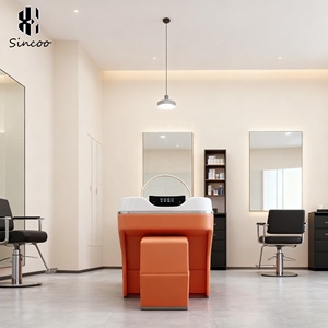 Arancione shampoo letto risciacquo parrucchiere semi-reclinabile sedia shampoo con pedale di regolazione per il barbiere - Product Image 5