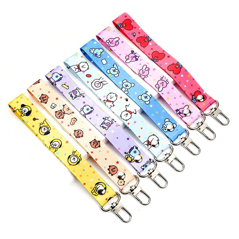 Gratis Monster Goedkope Custom Warmteoverdracht Pols Korte Sleutelhanger Lanyard Verstelbare Hand Mobiele Kids Leuke Cartoon Lanyard Sleutelhanger