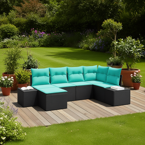 6 Piece Black Poly Rattan Garden <b>Sofa</b> <b>Set</b> With Cushions Outdoor Furniture Contemporary Design - Product Image 2