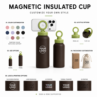 Bouteille d'eau isotherme à large ouverture avec anneau magnétique pour téléphone, en acier inoxydable, bouteille de sport, logo personnalisé pour la salle de sport, les voyages, cadeau
