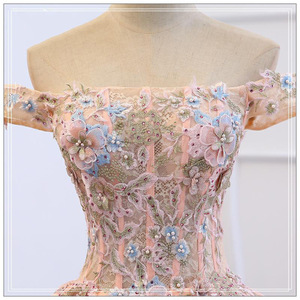 Off The Shoulder Evening Gown Empire Waist Floral Print Sequins Princess Tutu Skirt For Performance Photography - Product Image 4