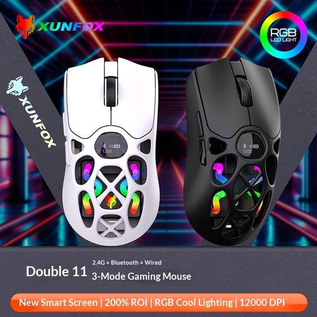 H16 Honeycomb Hollowed-Out Lightweight Gaming Mouse WirelessTri-Mode E-Sports Grade RGB Long Battery Life for Office & Home Use