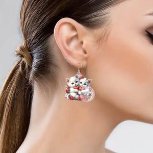 Boucles <span class=keywords><strong>d</strong></span>'oreilles en acrylique Saint Valentin Offre Spéciale petit chat rouge et blanc adapté aux cadeaux boucles <span class=keywords><strong>d</strong></span>'oreilles Saint Valentin bijoux <span class=keywords><strong>d</strong></span>'<span class=keywords><strong>oreille</strong></span> - Product Image 2