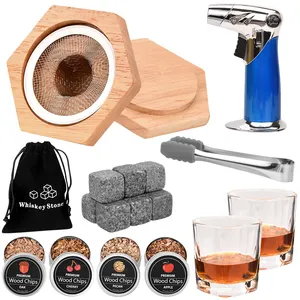 Smoky Barrel Wood and PC Cocktail Smoker Kit Old Fashioned Whiskey Smoker Kit with Torch for Bar Use