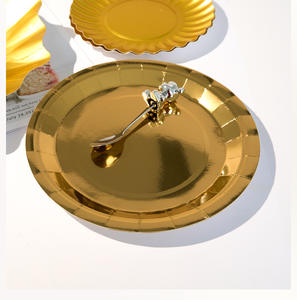 Assiettes en papier rectangle rondes personnalisées en argent <span class=keywords><strong>doré</strong></span> <span class=keywords><strong>Plat</strong></span> en <span class=keywords><strong>carton</strong></span> laminé PET Fabricant de plats alimentaires - Product Image 4