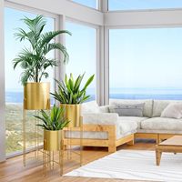 Support à fleurs en métal haut en acier inoxydable pour usage intérieur et extérieur, décoration de mariage dorée pour salon, pot de plantes carré en plastique