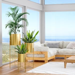 Stainless Steel Tall Metal Flower <b>Stand</b> for Indoor Outdoor Use Gold Wedding Decoration for Living Room Square Plastic Plant <b>Pot</b> - Product Image 4