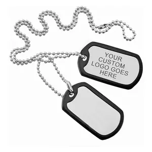 Promotion Gifts Custom Dog Tags Men Stamping Blank Pendant Necklace Tags With Silicone Silenced Necklace Black Rubbers