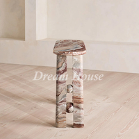 Table console ovale en marbre veiné naturel Dream Home avec plateau incrusté de sphères de pierre et pieds sculpturaux – Meuble d'appoint pour entrée