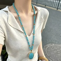 Collier chaîne de pull plaqué or avec perles ovales en turquoise naturelle, bijoux de mode de luxe sportifs pour femmes