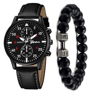 Nuevo Reloj de Cadena para Hombre con Brazalete de Cuentas de Piedra y Diseño de Mancuerna, Esfera de 40mm, Caja de Aleación, Cristal de Esfera, Correa de Cuero, Sin Caja, En Stock - Product Image 1