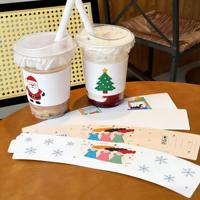 Manchon de tasse en carton ondulé en papier couché imprimé sur mesure pour boissons à emporter de type Bubble Tea, anti-chaleur et anti-glissement, emballage pour commandes en gros