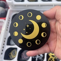 Disque décoratif de Noël DIY en obsidienne, pierre semi-précieuse sculptée, disponible avec divers motifs et impressions, en pierre gemme naturelle