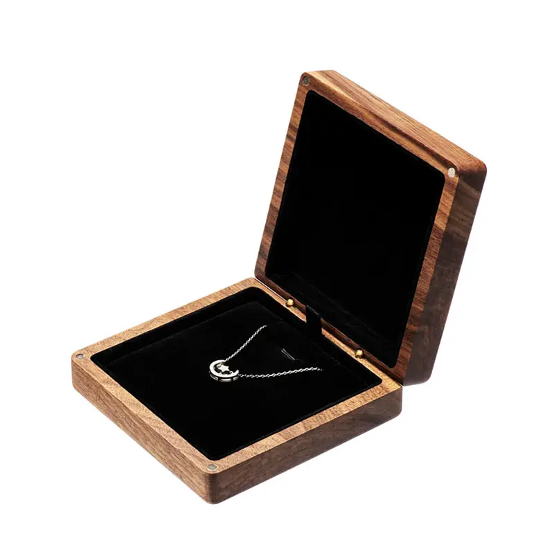 Kotak perhiasan kayu grosir kotak perhiasan dengan busa disisipkan kayu kenari liontin kalung kotak hadiah tempat penyimpanan perhiasan
