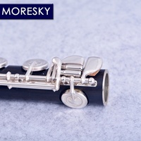 MORESKY 17 Holes Ebony/Grenadilla Flute Open Hole Silver Plated C Key E Mechanism Tone C Grenadilla Wood Professional Flute