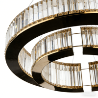 Lustre moderne de luxe en laiton avec anneaux entrelacés et cristaux, grand luminaire suspendu circulaire à LED, intensité variable, éclairage de couleur personnalisable