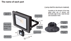 Reflector LED de Seguridad para Exteriores PDLUX <span class=keywords><strong>PDF</strong></span>-50W, Súper Brillante, IP65, Negro, PC 90, Sensor de Luz Inteligente, para Interiores y Exteriores, 35 Días - Product Image 2