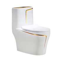 Ensemble de toilettes en céramique monobloc mural au design moderne et luxueux avec ligne dorée, à double chasse et glaçure autonettoyante