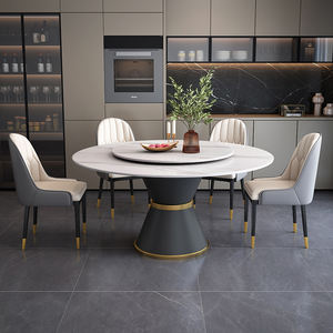 Лидер продаж, роскошный современный круглый спеченный камень, обеденный стол и стул, набор с металлическими ножками, Tuochen 4-8, цвет под заказ - Product Image 4