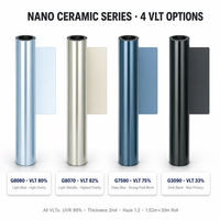 Film Teinté Nano-Céramique pour Vitres de Voiture – Réjection UV 99% – Isolation Thermique – Film Solaire VLT 33%-82% – Compatible Signal – OEM