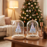 Arbre de Noël en verre en forme de cœur style Murano dans une cloche en verre, figurine décorative artisanale bleue et violette pour Noël