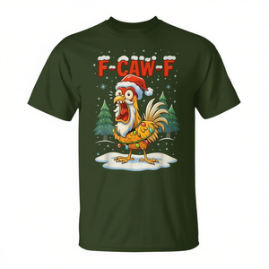 Camiseta navideña con diseño de pollo F-Caw-F, gorro de Papá Noel y luces - Product Image 2