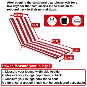 Ensemble de coussins pour chaise longue d'extérieur DB, rayés rouge et blanc, coussins de remplacement pour meubles de patio, utilisables toute l'année - Product Image 6