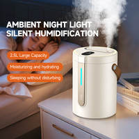Humidificateur à brume froide silencieux avec affichage numérique, 2,5 L, ultrasonique, pour table, bureau, maison, avec veilleuse