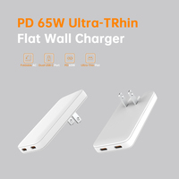 Chargeur Super Rapide PD 65W, Quick QC3.0+ 1C1A Sorties, Prise pour iPhone iPad Mac Sumsung, Compact, Pliable, Portable, Fin et Léger