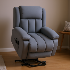 Sillón Reclinable de Tela Gris con Elevación Eléctrica, Masaje, Control Remoto, un Solo Asiento, Diseño Contemporáneo, Estructura Metálica - Product Image 2