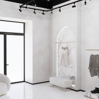 Étagère de présentation de vêtements en bois moderne et personnalisée pour les boutiques de vêtements