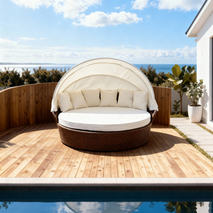 Vòng ngoài trời mây ngu gục với có thể điều chỉnh tán tùy chỉnh màu sắc phong cách cho Patio vườn sang trọng wicker phòng chờ đồ nội thất - Product Image 2