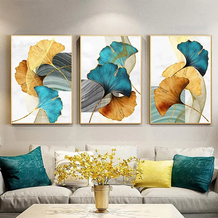 Modern Home Decor Abstract Poster Painting Nordic Golden Leaf Plant Wall Art Canvas Painting