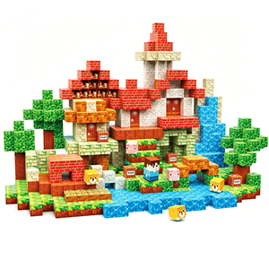 Cubes de construction magnétiques <span class=keywords><strong>en</strong></span> plastique ABS KSF, style bac à sable, briques de construction avec textures d'herbe, de pierre et de <span class=keywords><strong>bois</strong></span> pour enfants - Product Image 1