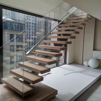 Escalier moderne à poutre unique Weijia WJ7050 de haute qualité avec marches en métal, verre trempé, éclairage à capteur et design 3D.