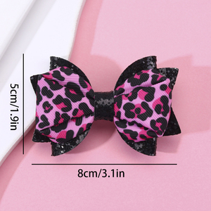 CN 3 pulgadas Boutique Classic Glitter Hair Bow Ribbon Leopard Print Hair Clip para niños pequeños niñas - Product Image 3