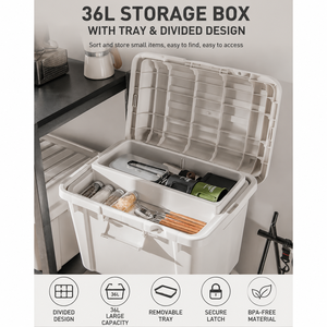 36L-<span class=keywords><strong>80L</strong></span>防水屋外キャンプ収納ボックス、頑丈オーガナイザービン、安全ラッチ付き仕切りトレイ、車のトランク、家庭用 - Product Image 3