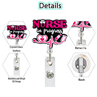 Nouveau porte-badge rétractable en acrylique pour infirmière d'hôpital vétérinaire avec rotation à 360° °   Clip arrière rotatif en forme d'alligator