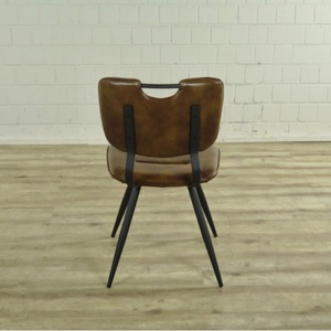 Chaise d'appoint moderne italienne avec dossier, fauteuil en cuir, pieds en métal industriel, chaise de salle à manger avec revêtement en cuir - Product Image 4