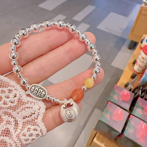 Lucky Charm Bag <b>Bracelet</b> S925 Sterling Silver Agate <b>Beads</b> Lock Pendant Women's Jewelry Gift - Product Image 4