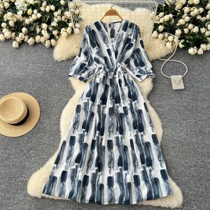 Jupe longue trapèze rétro <span class=keywords><strong>vintage</strong></span> pour femme, style élégant et <span class=keywords><strong>mature</strong></span>, col en V, manches trois-quarts, taille XL, imprimée, taille française - Product Image 5